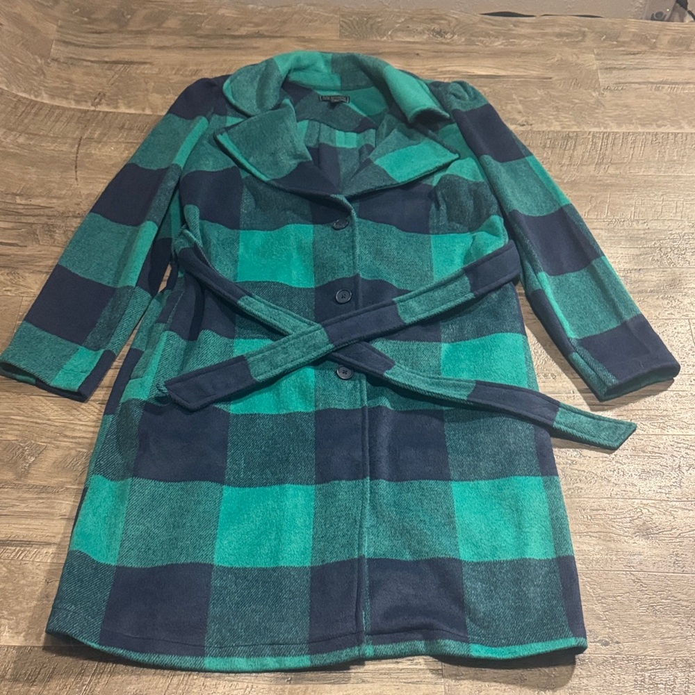 G by Giuliana Green and Navy Plaid Trench Coat